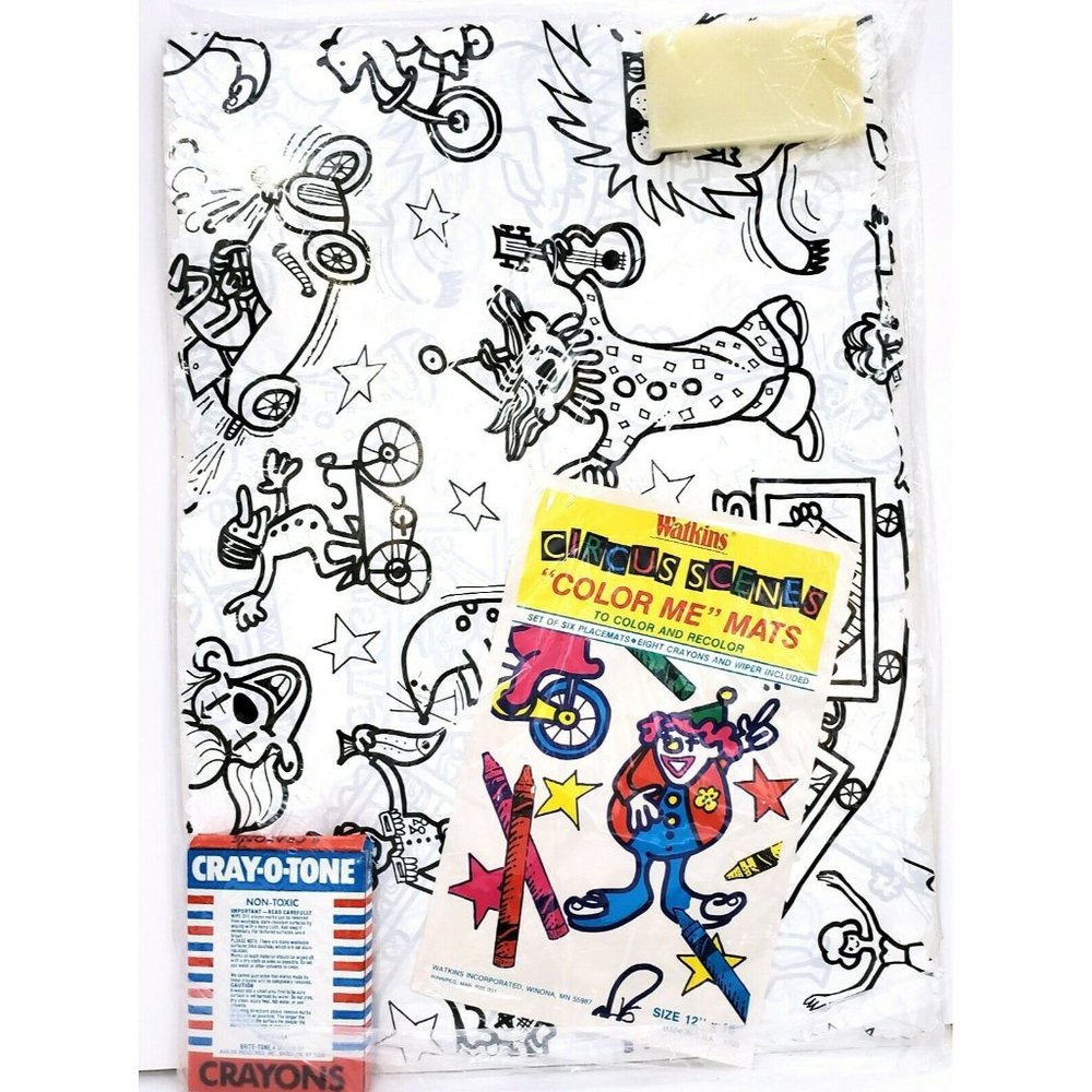 Watkins CIRCUS SCENE reusable Color Me Mats Crayons & Wiper Easter basket filler